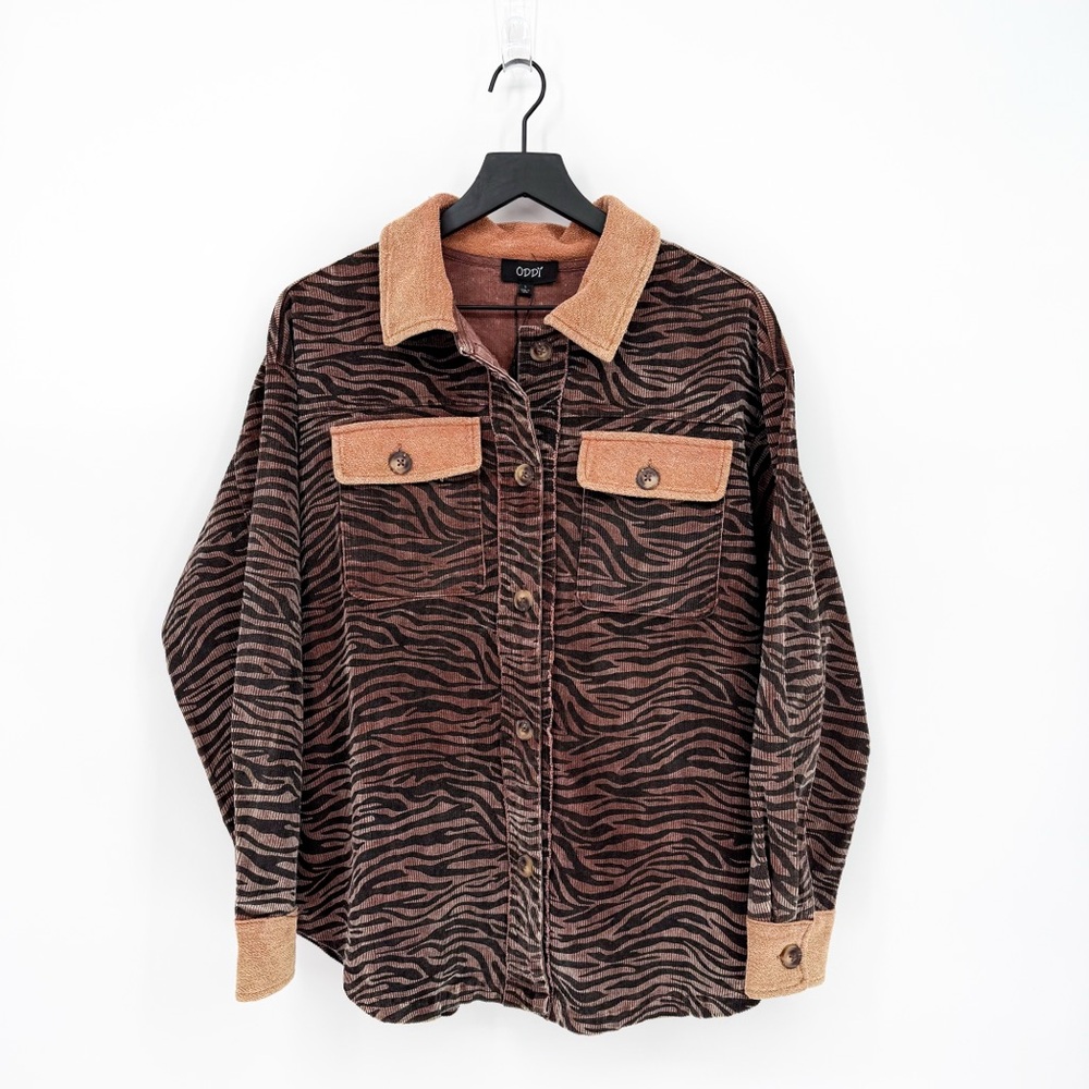 NWT Oddi Safari Nights Neutral Corduroy Zebra Print Shacket Large